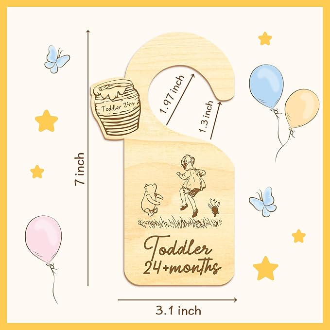 Winnie Baby Closet Divider -Winnie Nursery Decor Wardrobe Baby Closet Organizer,Daisy Design Nursery Decor Clothes Hanger Dividers for Sorting 8 from Newborn to 24+ Months,Honeypot