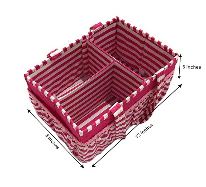 Bacati Pin Stripes Nursery Fabric Storage Caddy with Handles, Fuchsia