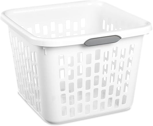 1.5 Bushel Square Plastic Laundry Basket with Two Comfortable Handles, White