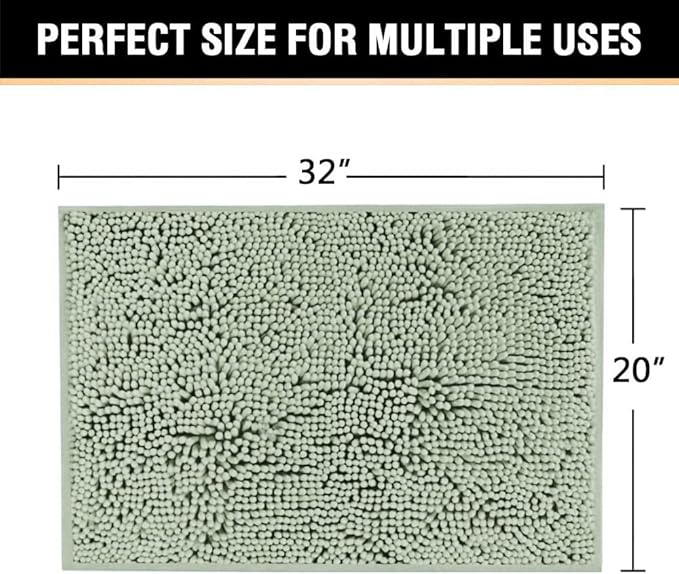 H.VERSAILTEX Microfiber Bath Rugs Chenille Floor Mat Ultra Soft Washable Bathroom Dry Fast Water Absorbent Bedroom Area Rugs, 20 x 32 - Inch, Sage