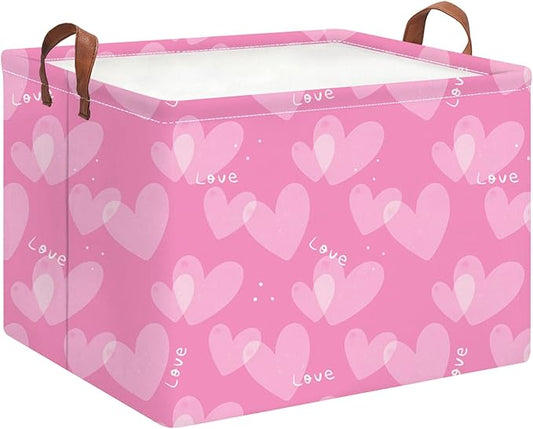 Rectangle Storage Basket with Handles,Collapsible Storage Bin,Books Box,Gift Basket(Pure Love)