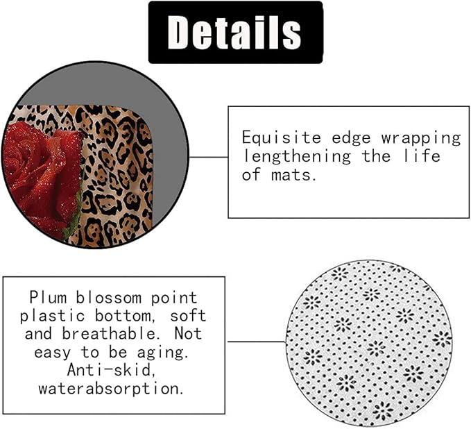 4PCS/Set Sexy Brown Leopard Shower curtain, Romantic Dewy Rose Panthera Cheetah Safari Wildlife African Wild Animal Skin Pattern Bathroom Decor, Non-slip Bath Rug Toilet Mat Carpet, Red Floral