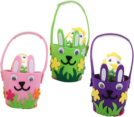 OSOLADY 3Pcs Easter Egg Basket Adorable Bunny Felt Baskets for Egg Hunts and Festival Decorations Fabric for Boy Girl and Family Fun