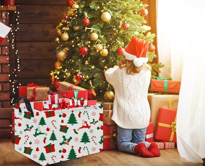Rectangular Christmas Basket Tree Cute Christmas Gift Baskets for Families Baby Storage Bin Kids Toy Storage Bin Organizer Box Christmas Room Decor for Christmas Parties(Christmas Tree)