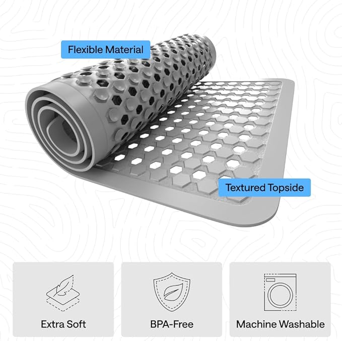 GORILLA GRIP Patented Square Shower Stall Mat, Small Bathtub Floor Mats for Stand Up Showers, Suction Cups and Drainage Holes, Machine Wash, Soft on Feet, Bathroom Accessories 21x21 Inch, Gray Opaque