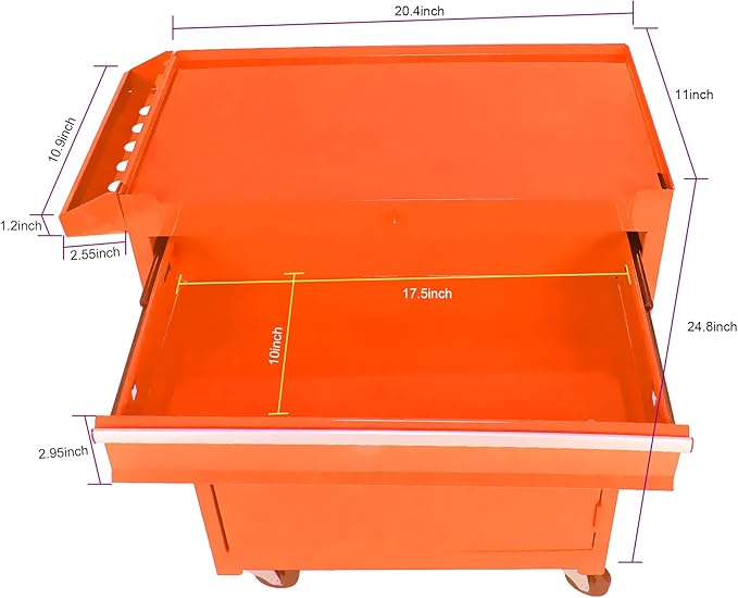 Rolling Tool Chest, 5-Drawer Tool Box Organizer w/Lockable Wheels & Sliding Drawers & Detachable Top & Adjustable Shelf, Tool Storage Cabinet for Garage Workshop(Orange)