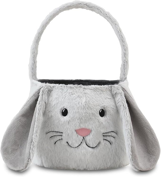 Easter Bunny Basket,Cute Easter Bucket Bags with Rabbit Ears for Easter Eggs Hunting,Easter Decorations,Candy Gifts Storage (Grey/White)