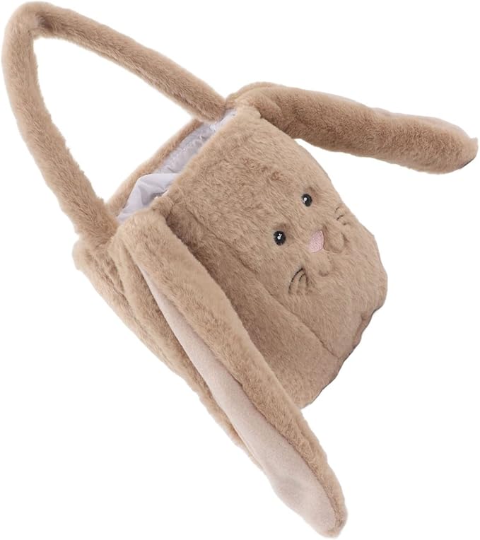Spryflower Plush Easter Bunny Basket, Children Easter Basket, Cute Cartoon Long Ears Bunny Egg Basket, Soft Plush Easter Gift Bag for Kids, Perfect for Easter Egg Hunt and Family Gath (Coffee)