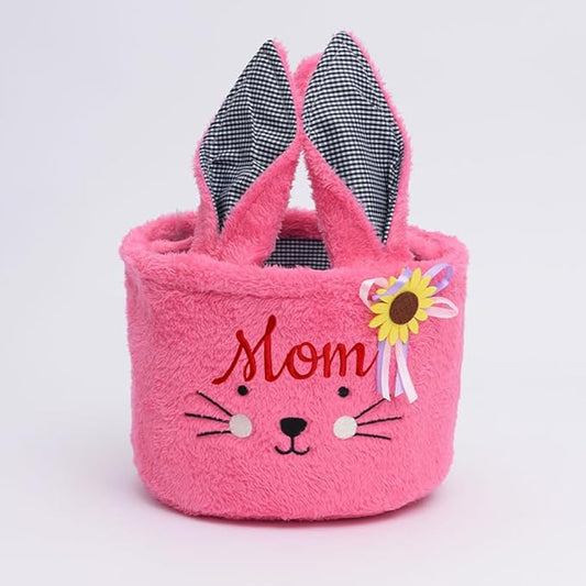 Personalized Easter Bunny Basket Bulk for Kids Rose Red Plush Easter Bunny Basket with Handle Egg Hunting Basket for Used for Resurrection Party Supplies