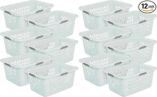 Sterilite Laundry Basket, Plastic Clothes Hamper, Large Rectangle Bin with Comfort Grip Handles and Reinforced Rim, 2 Bushel Capacity, Mint, 12 Pack