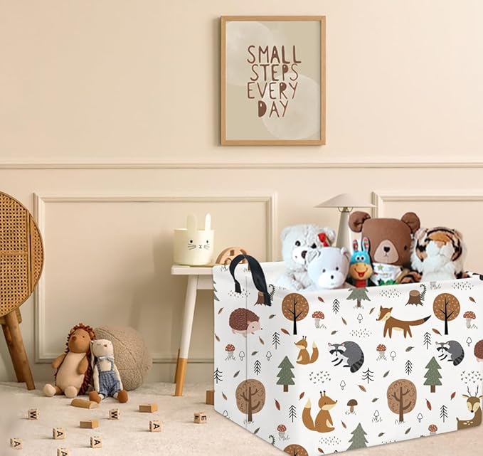 HIYAGON Rectangular Kids Storage Basket Baby Nursery Basket for Boys Bunny Room Decor Cute Toy Storage Organizer Bins Bedroom(Tree Animal)
