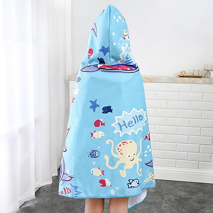 Hooded Beach Towel, Microfiber Hooded Beach Towel For Kids Toddler Infant Boy Girl, Beach Towel with Hood For Bath Pool Swim Swimwear Summer Beach Essentials Cartoon Shower Gifts (24x50 Inch, Shark)