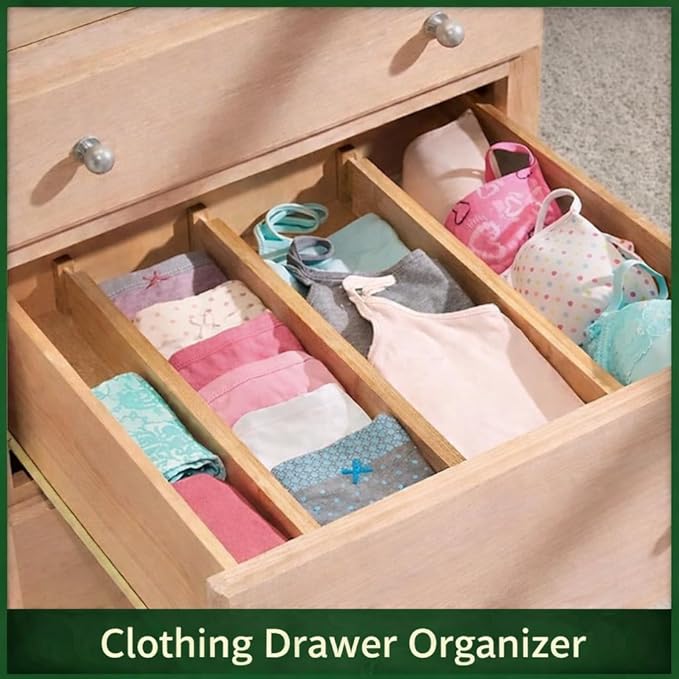 Bamboo Drawer Dividers, 6 Pack 2.4" Height Adjustable from 12.5-17" Works in Kitchen, Dresser, Bathroom, Bedroom, Drawer, Desk, Expandable Drawer Separators Splitte with Soft Foam Ends