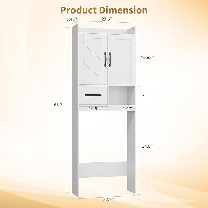 IDEALHOUSE Over The Toilet Storage Cabinet,Bathroom Organizers and Storage with Anti-Tip Device and Adjustable Shelf for Bathroom,Restroom,Laundry,White