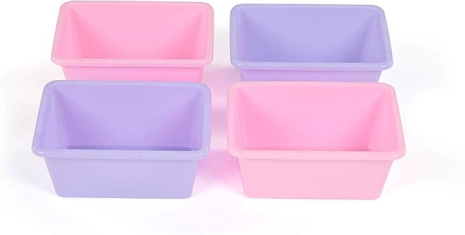 Humble Crew Toy Storage Bins for Kids, Set of 4, Pink/Purple, Small - Sturdy, Colorful Plastic Storage Bins for Classroom, Playroom, Nursery and More - Premium Toddlers Toy Organizer