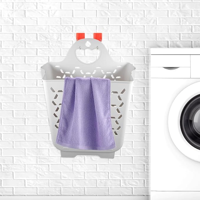 Amosfun Collapsible Hanging Laundry Basket Wall Mounted Foldable Laundry Hamper with Carry Handle Space-Saving Dirty Cloth Storage 15.15 X 11.79 X 6.69 Inch