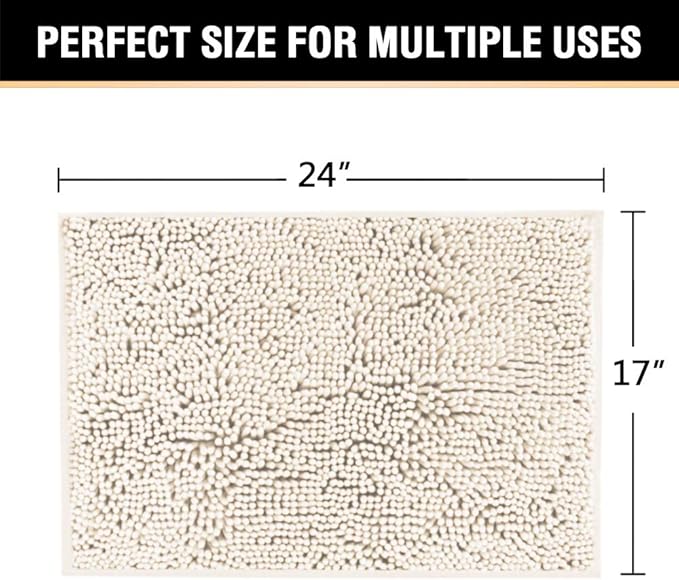H.VERSAILTEX Bath Mat Bathroom Rug Bath Rugs for Bathroom Non Slip Bath Mats Extra Thick Chenille Rug 17" x 24" Absorbent Soft Shaggy Washable Dry Fast Plush Rugs for Bathtubs - Ivory
