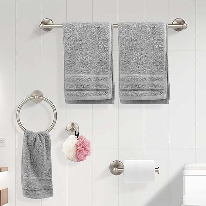 4 Piece Antique Bathroom Hardware Accessories Set Brushed Nickel,24 Inch Towel Bar Set,Towel Rack,Bathroom Towel Holder Set