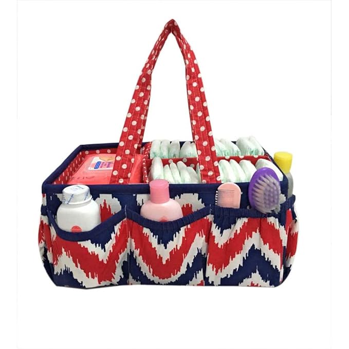 Bacati Mix and Match Nursery Fabric Storage Caddy with Handles, Navy/Red