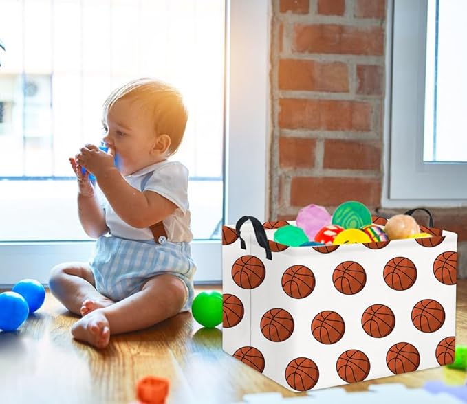 HIYAGON Rectangular Basketball Basket Kids Baby Nursery Storage Basket for Boys Football Room Decor Cute Toy Storage Organizer Bins Bedroom(Basketballs)