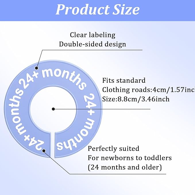 Baby Closet Size Dividers for Clothes 0-24 Months, 8 Pack Small Round Closet Divider Double-Sided Design Fits Most Rods, Blue Nursery Clothing Organizer & Wardrobe Decor
