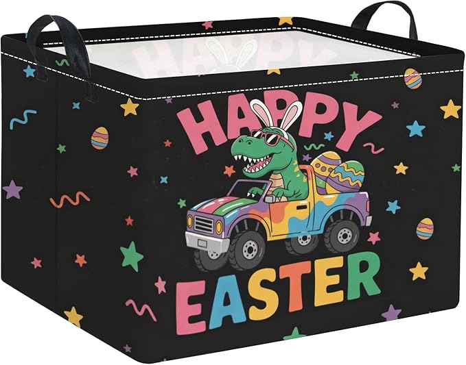 HIYAGON Rectangular Easter Basket Baby Girl Basket Fabric Storage Bin Organizer Box Room Decor(Cool Dinosaur)