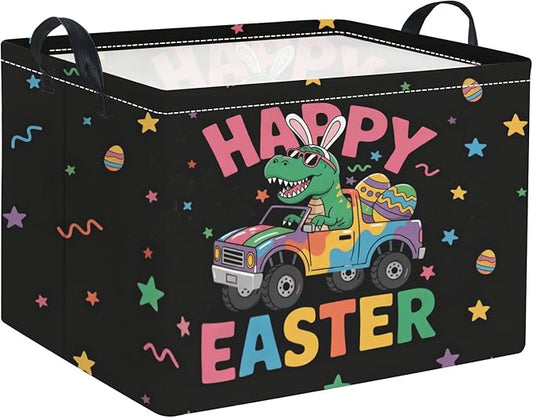 HIYAGON Rectangular Easter Basket Baby Girl Basket Fabric Storage Bin Organizer Box Room Decor(Cool Dinosaur)