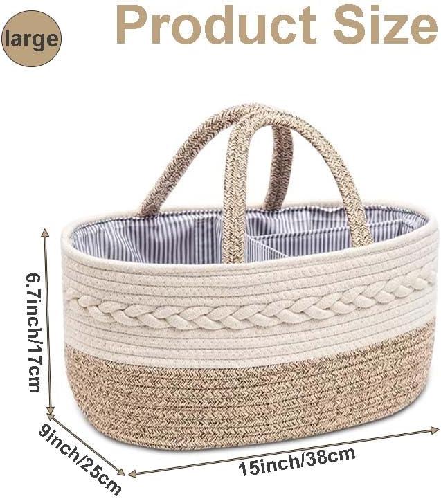 Large Cotton Rope Diaper Caddy Boho Diaper Storage Portable Car Organizer with Removable Divider Unisex Woven Nursery Storage Bins With Handles