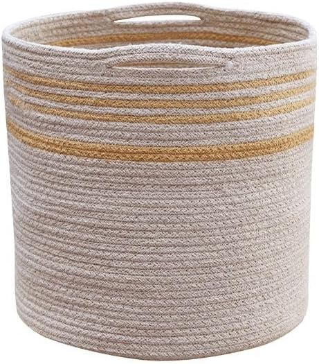 Lorena Canals Basket TWIN for kids' room in Amber/Natural color. Handmade by artisans in Natural Cotton and Non-Toxic Dyes-Size: 1' x Ø 1'