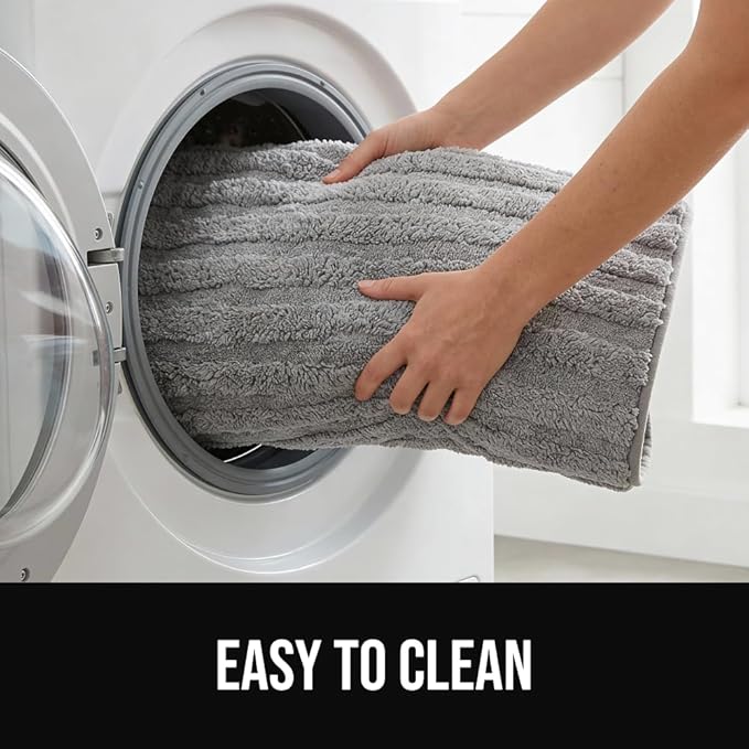 GORILLA GRIP Textured Backing Bathroom Rugs, Soft Memory Foam Absorbent Striped Bath Mats, Machine Washable & Fade Resistant, Bathmat Accessories for Floor, Home Decor Shower Essentials, Grey 34x20
