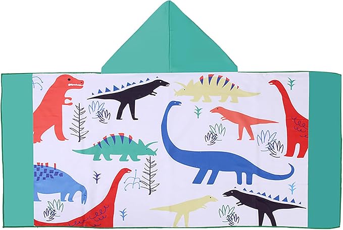 Hooded Beach Towel, Microfiber Hooded Beach Towel For Kids Toddler Infant Boy Girl, Beach Towel with Hood For Bath Pool Swim Summer Beach Essentials Cartoon Shower Gifts (24x50 Inch, Dinosaur Green)