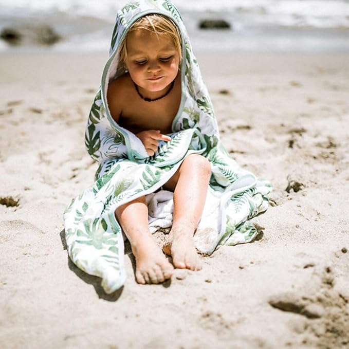 Little Unicorn Hooded Bath Towel | Absorbent Cotton & Terry Blend | Larger Size for Baby & Toddlers, 1-6 Years (Tropical Leaf)