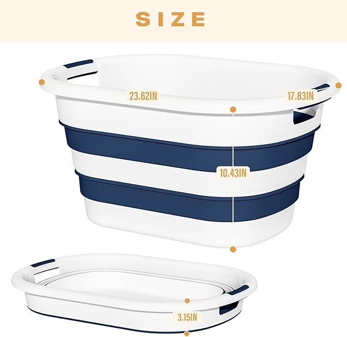 43L(11.5Gallon) Collapsible Laundry Basket Plastic, Pop Up Laundry hamper/Storage Container, Foldable Laundry Basket with Large Capacity,Sturdy,Space Saver (Blue, 1 Pack)