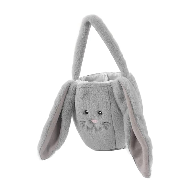 Plush Easter Bunny Basket, Children Easter Basket with Long Ears, Cute Cartoon Rabbit Plush Bag for Easter Egg Hunt, Soft and Durable Easter Bunny Gift for Kids (Light Gray)
