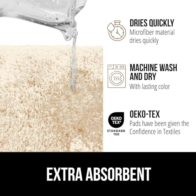 GORILLA GRIP Bathroom Rugs, Ultra Soft Absorbent Mat, Thick Plush Bath Rug, Machine Washable, Microfiber Quick Dry, Mats for Shower, Bathtub and Floor, Home Decor Accessories, 24x17, Ivory