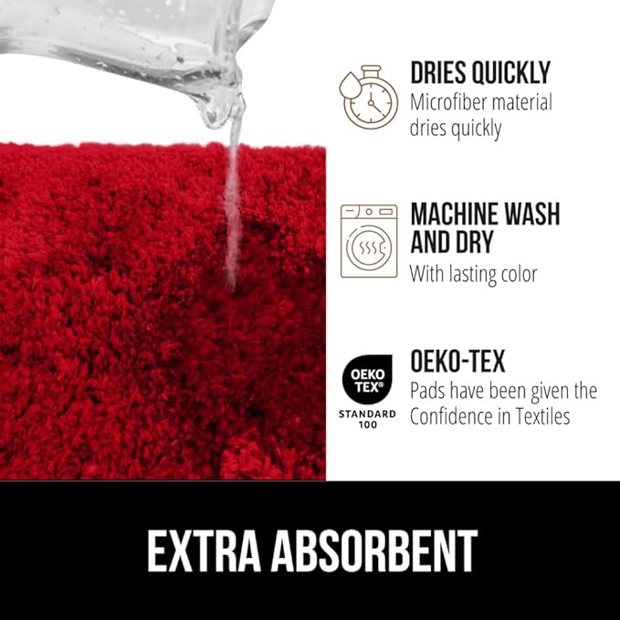 GORILLA GRIP Bathroom Rugs, 42x24, Ultra Soft Absorbent Mat, Thick Plush Bath Rug, Machine Washable, Microfiber Quick Dry, Mats for Shower, Bathtub and Floor, Home Decor Accessories, Red