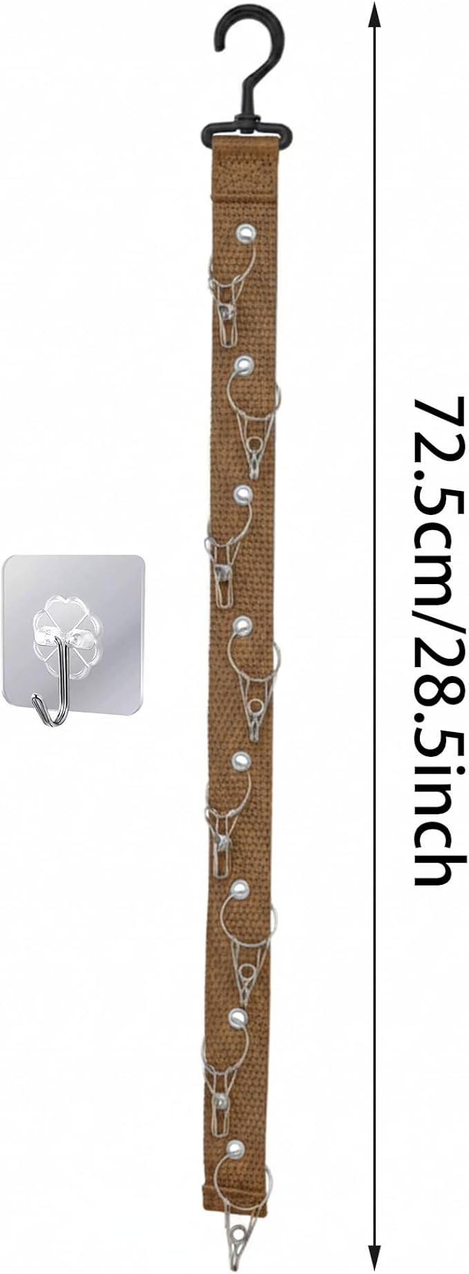Plush Doll Hanging Storage Rope Display Rack with 8 Clips – Wall Hanging Organizer for Keychain Plushies, Mini Toys– Holds up to 3kg (Brown)