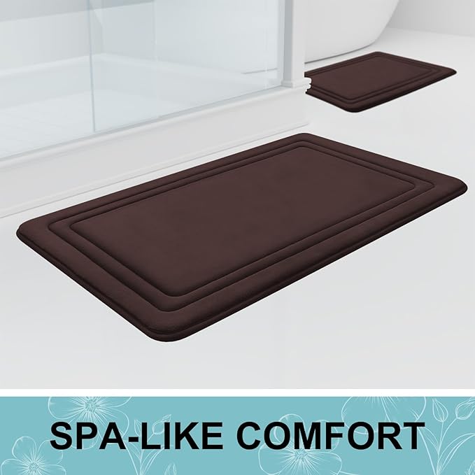 Grandaily Memory Foam Bath Mat Rug 70x24, Ultra Soft, Non-Slip and Absorbent Bathroom Rugs, Machine Wash Dry, Comfortable Bath Carpet for Bathroom Floor, Tub and Shower, Brown