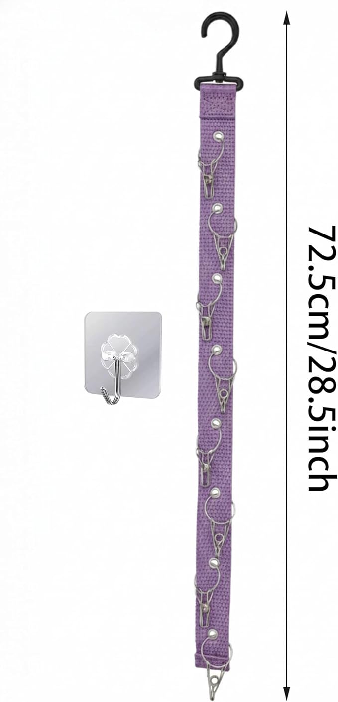 Plush Doll Hanging Storage Rope Display Rack with 8 Clips – Wall Hanging Organizer for Keychain Plushies, Mini Toys– Holds up to 3kg (Purple)