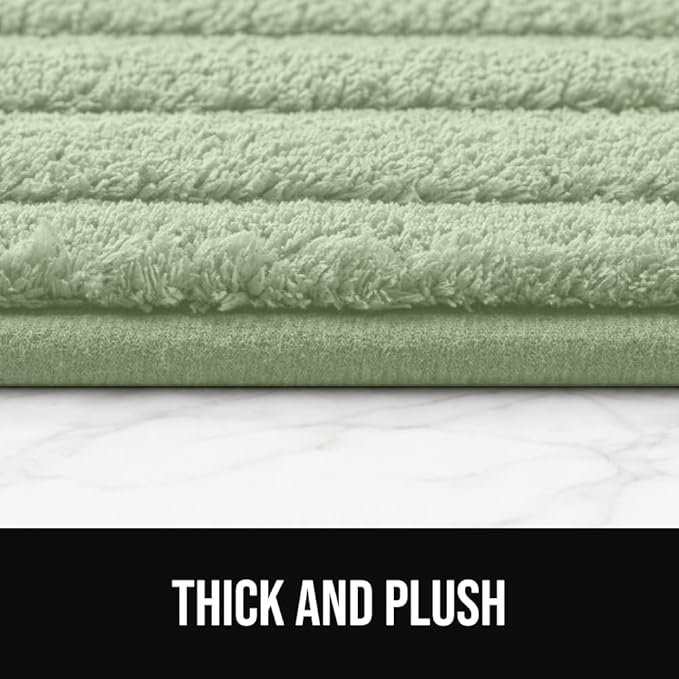 GORILLA GRIP Textured Backing Bathroom Rugs, Soft Memory Foam Absorbent Striped Bath Mats, Machine Washable & Fade Resistant, Bathmat Accessories for Floor, Home Decor Shower Essentials, Sage 30x18