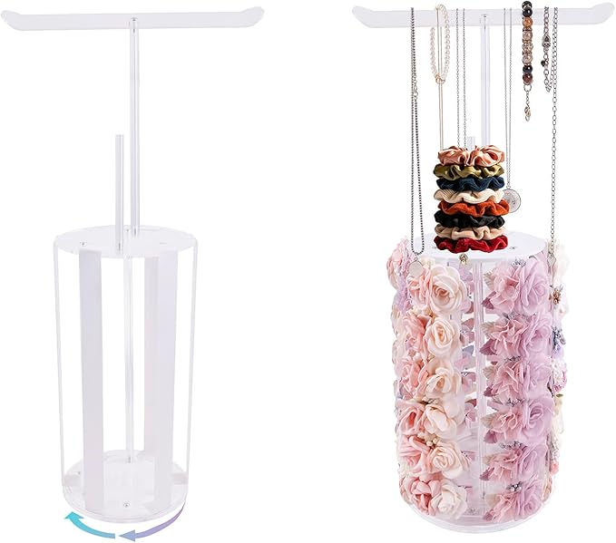 cherrboll Rotating Hair Bows Holder Stand, Headbands Organizer Scrunchies Claw Clips Rack Display Necklace Bracelet Hanger, Hair Accessories Storage Nursery Room Decor for Baby Toddler Girls