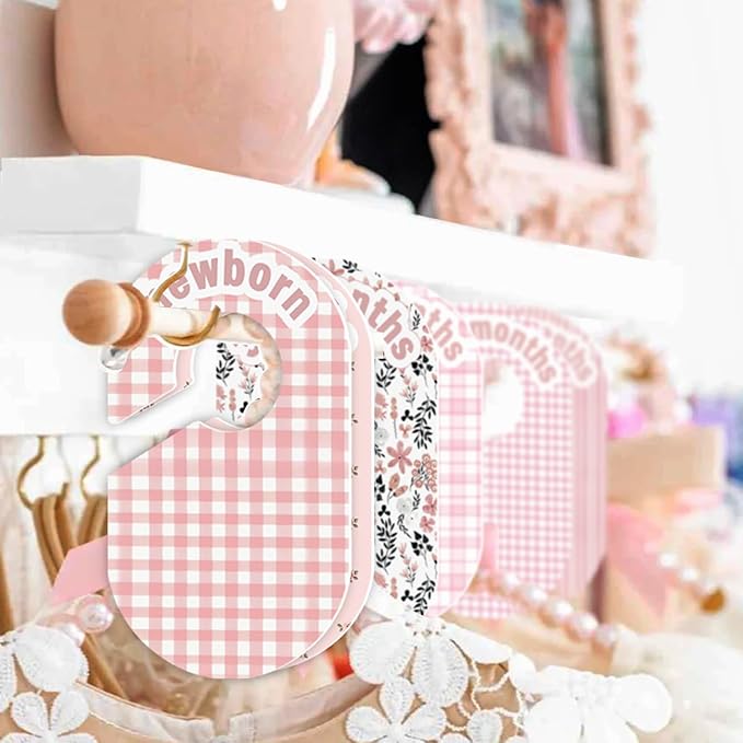 Baby Closet Divider, Baby Wardrobe Organizer, Double-Sided Design, Nursery Decor Clothes Hanger Dividers for Sorting 8 Sizes from Newborn to 12+ Months (Pink)