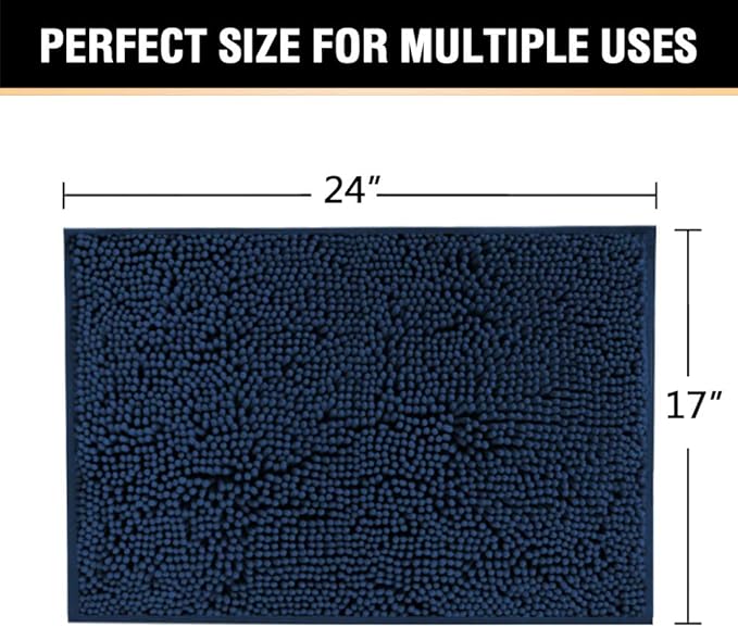 H.VERSAILTEX Navy Blue Bath Rug, Bath Mat Non Slip Bath Mats for Bathroom Floor, Bathroom Rug Extra Thick Chenille Rug 17" x 24" Absorbent Soft Shaggy Washable Dry Fast Plush Rugs for Bathtubs