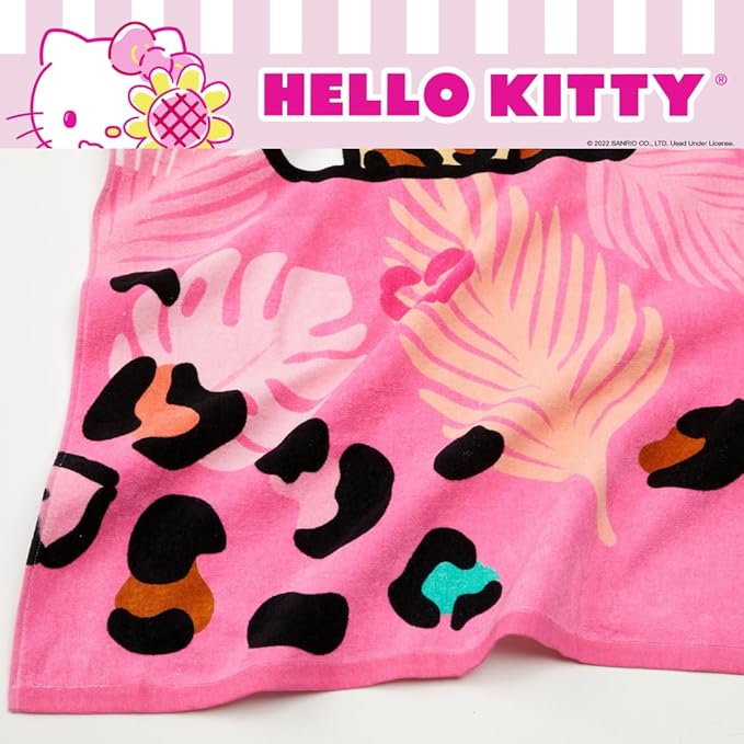 Hello Kitty Kids Bath/Pool/Beach Soft Absorbent Cotton Terry Towel with Washcloth 2 Piece Set, 50 in x 25 in, (Officially Licensed Product) by Franco