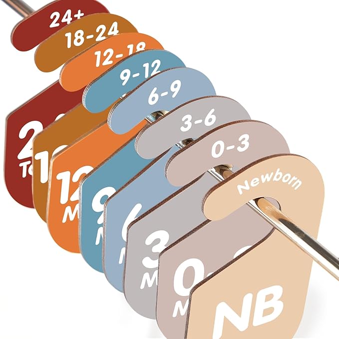 Boho Wooden Baby Clothes Dividers for Closet, Set of 8 Double-Sided Baby Clothes Organizer for Newborn to 24 Months, Colorful Babies Closet Wardrobe Dividers Separators for Boho Nursery Home Decor
