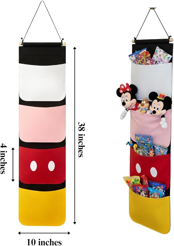 Princess Fish Extender for Cruise Door Gift Exchange, 4 Pocket Felt Hanging Organizer with Colorful Designs, HTV/Iron-On Personalized Door Hanger for Family Cruises (Mouse)