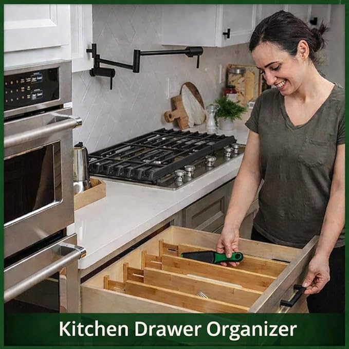Bamboo Drawer Dividers, 6 Pack 2.4" Height Adjustable from 12.5-17" Works in Kitchen, Dresser, Bathroom, Bedroom, Drawer, Desk, Expandable Drawer Separators Splitte with Soft Foam Ends