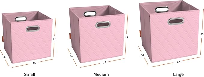 FH Group JIAessentials 11" Faux Leather Foldable Storage Cube Bins Set of 2 – Pink Diamond Patterned Organizers with Handles for Closet & Shelves