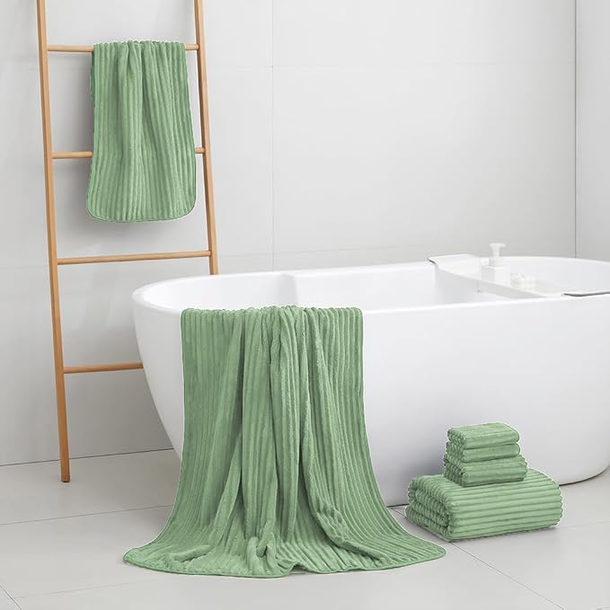 6-Piece Bath Towel Set(30"x60"), 2 Large Bath Towel Sheets, 2 Hand Towels and 2 Washcloths - Highly Absorbent Quick Dry Microfiber,Ultra Soft Towel Set for Bathroom (Sage Green