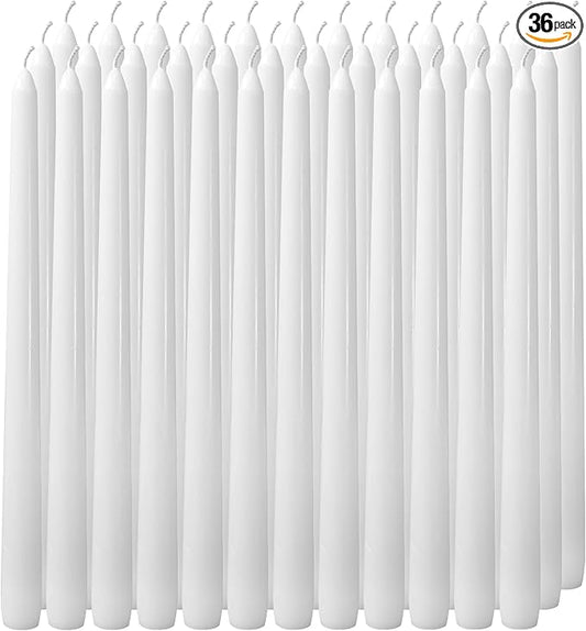 36 Pack White Taper Candles丨Taper Candles 10 Inch Dripless丨Unscented & Smokeless Candlesticks Bulk丨7-8 Hours Long Burning Tall Candles丨Ideal for Christmas Weddings Parties Dinner